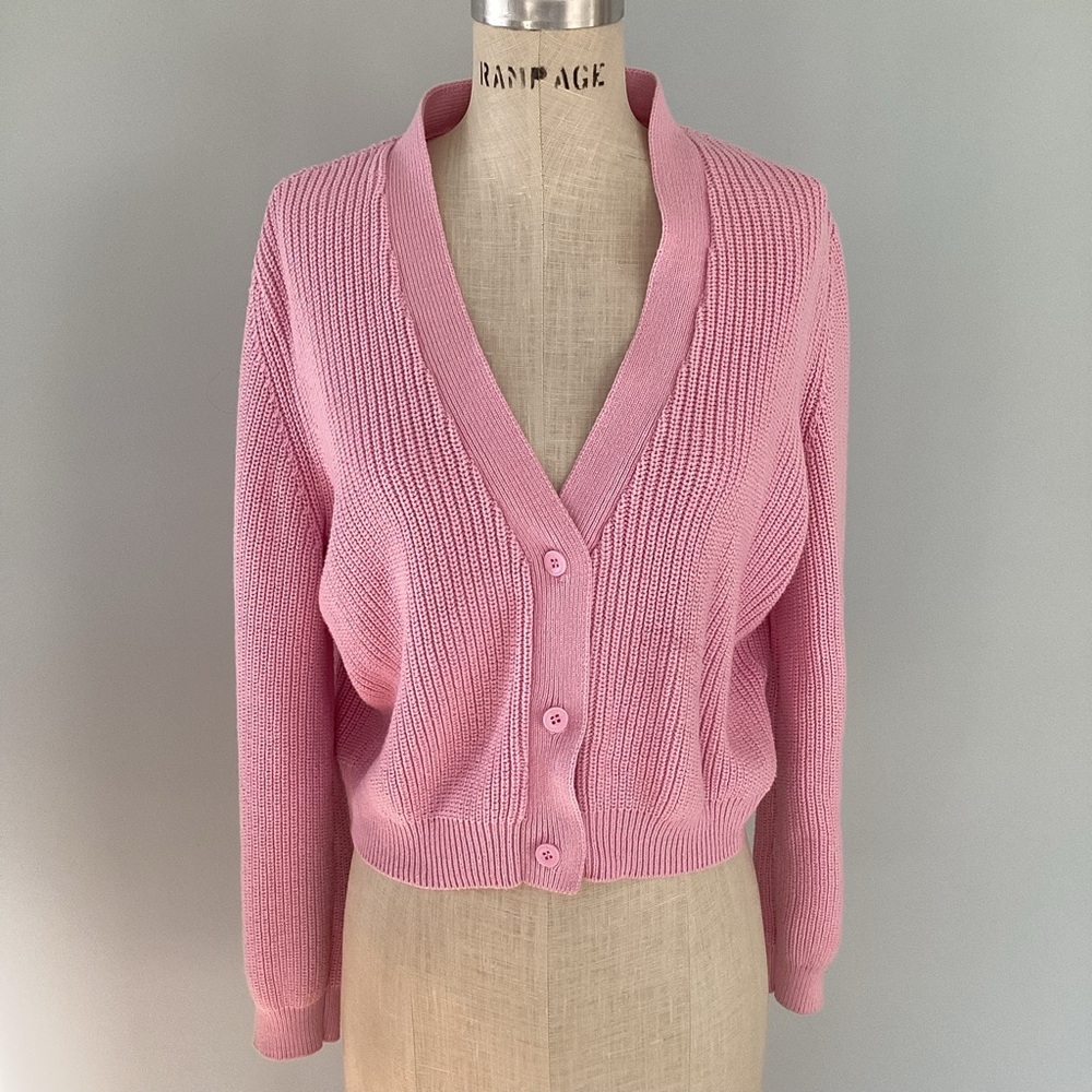 Melrose and Market Pink Ribbed Knit Cardigan Size XLarge